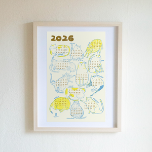 Cats 2026 Calendar Illustrated Risograph Print
