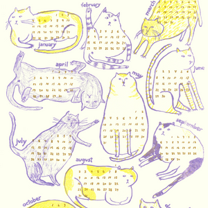 Cats 2026 Calendar Illustrated Risograph Print