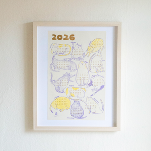 Cats 2026 Calendar Illustrated Risograph Print