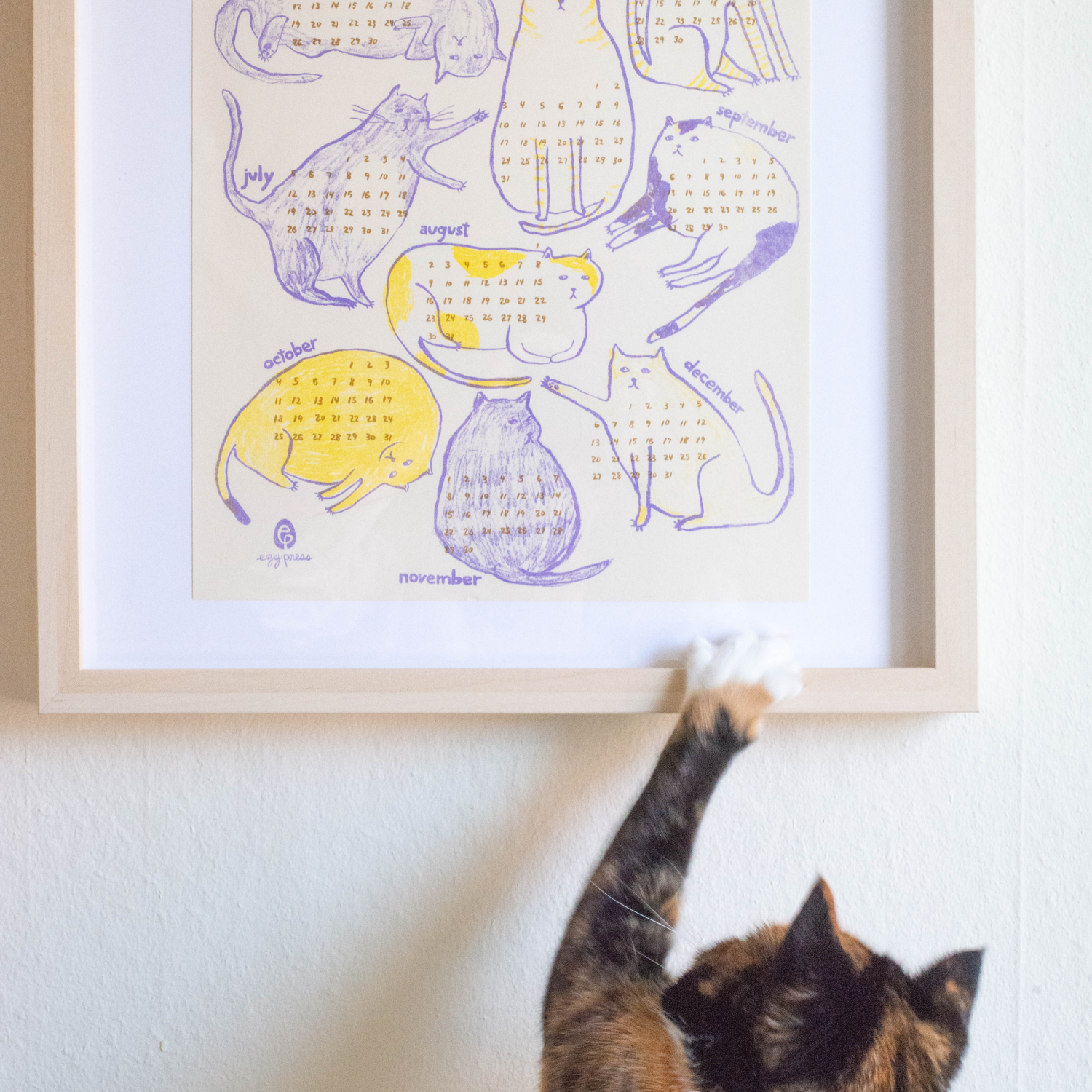 Cats 2026 Calendar Illustrated Risograph Print