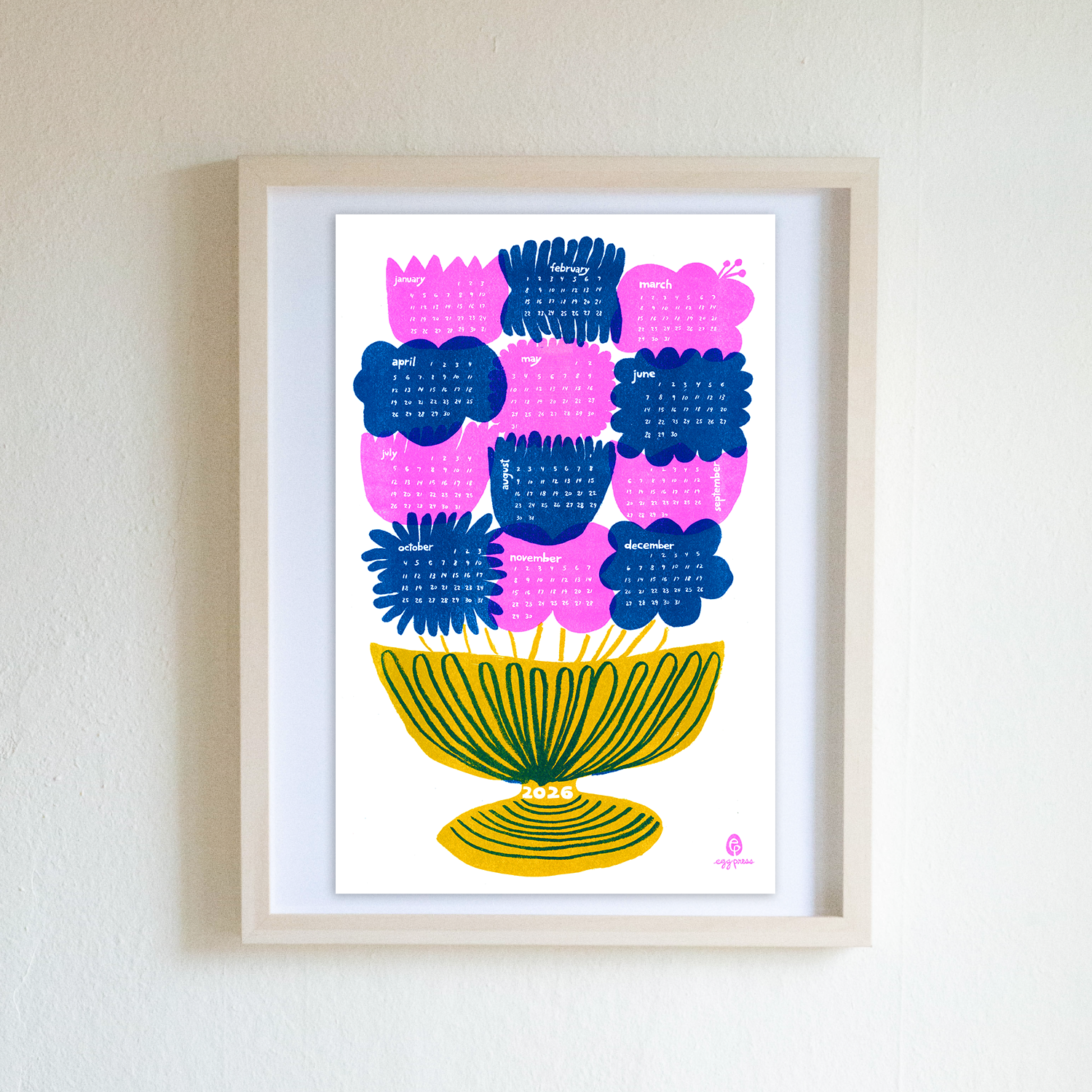 Flower Bouquet 2026 Calendar Illustrated Risograph Print