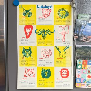 Birthday Tracker Calendar Calendar Illustrated Risograph Print