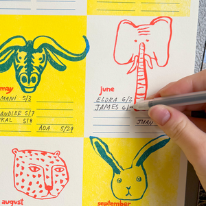 Birthday Tracker Calendar Calendar Illustrated Risograph Print