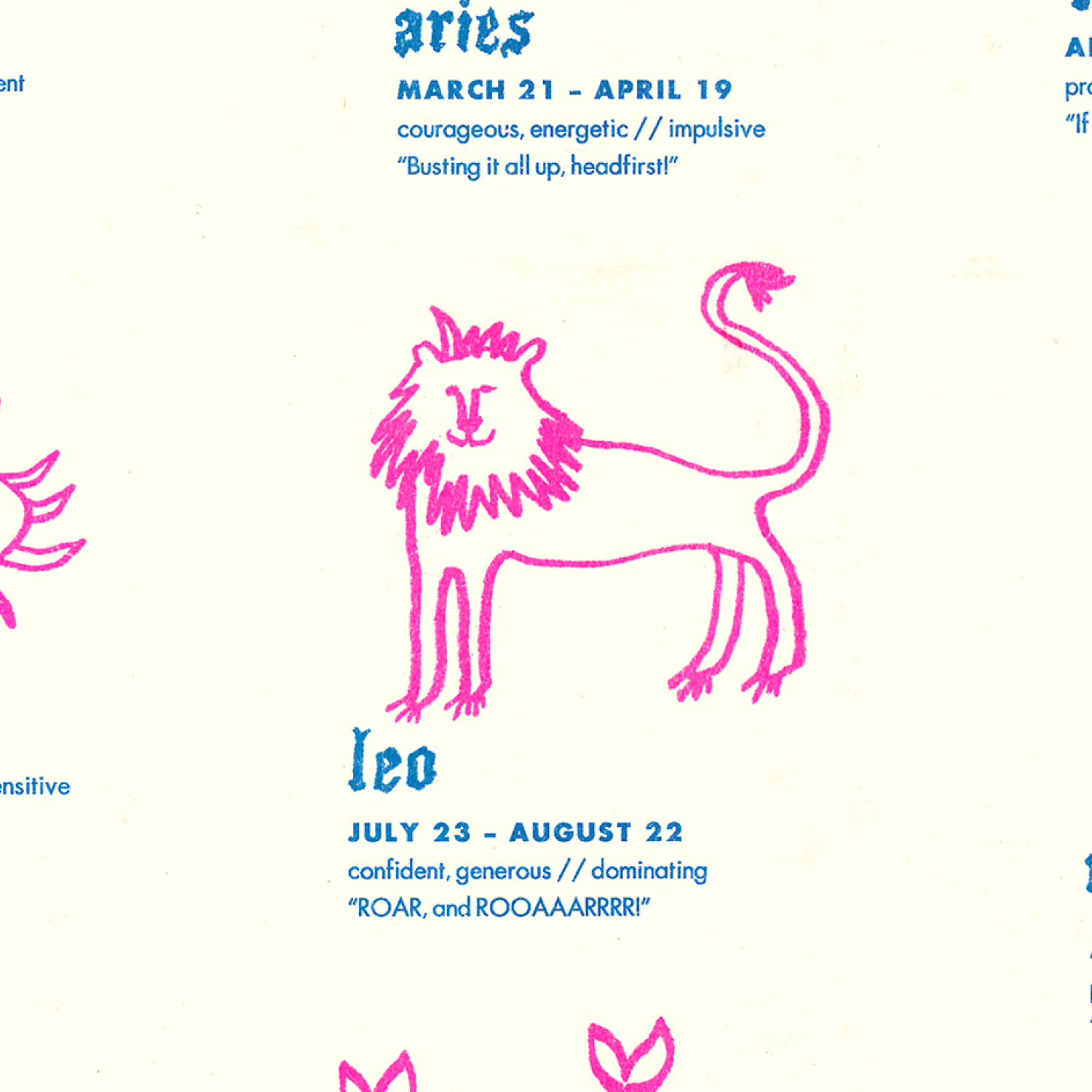 Zodiac Signs Illustrated Risograph Print