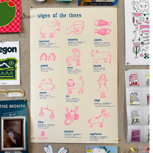 Zodiac Signs Illustrated Risograph Print