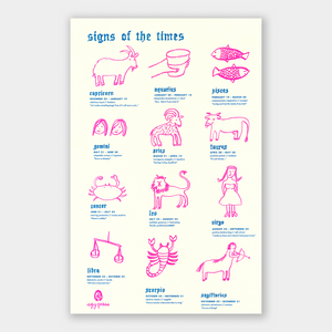 Zodiac Signs Illustrated Risograph Print