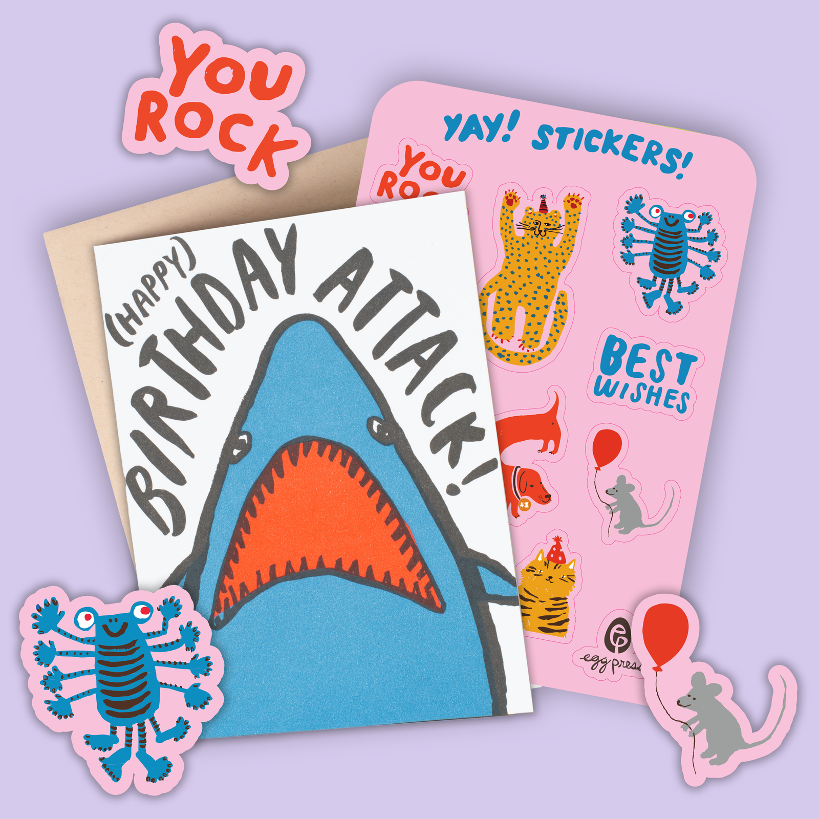Card & Sticker Sheet Set - Shark Birthday