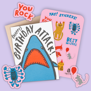 Card & Sticker Sheet Set - Shark Birthday