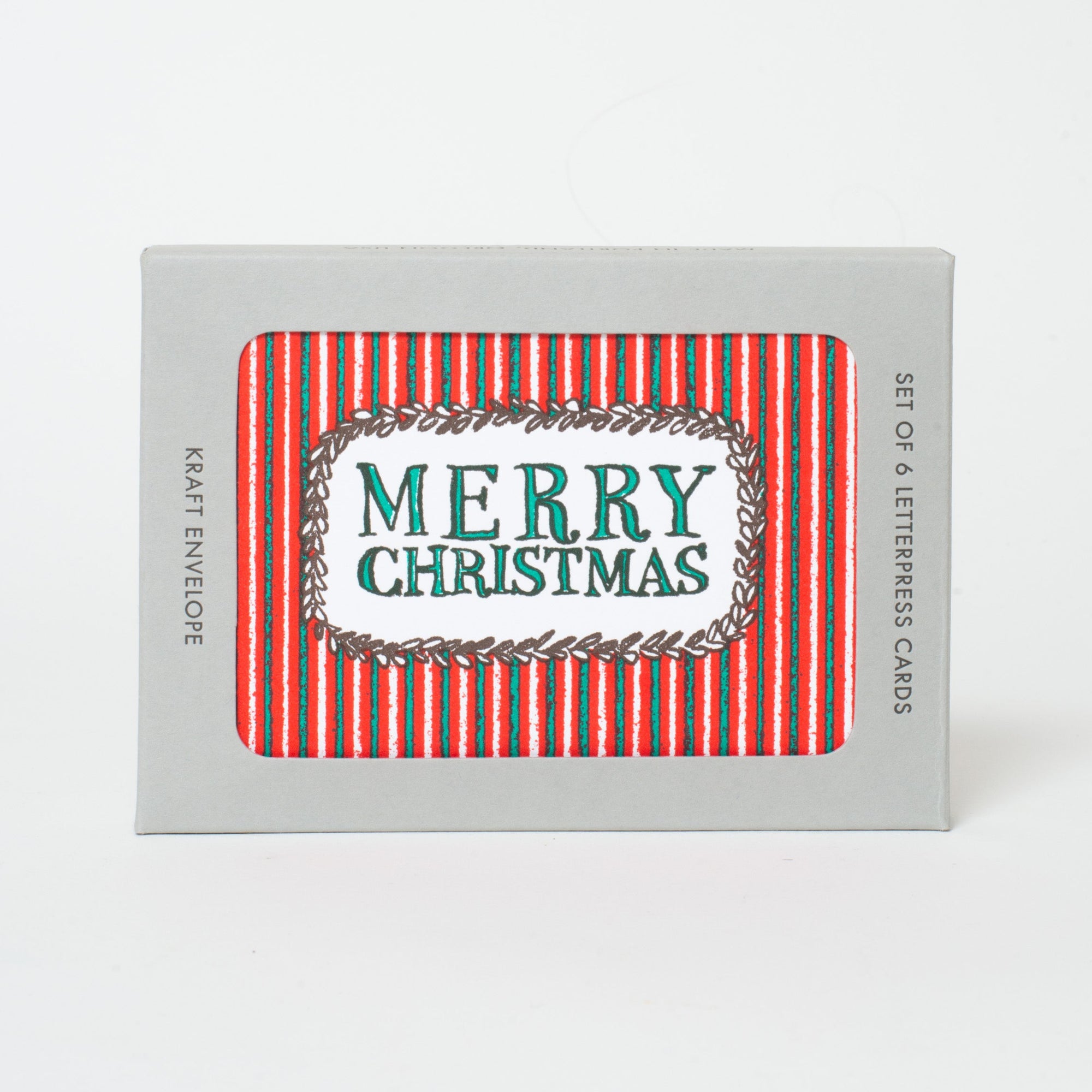 striped merry christmas boxed set of six cards