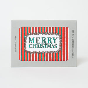 striped merry christmas boxed set of six cards