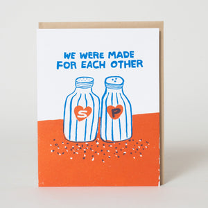 salt & pepper made for each other letterpress greeting card