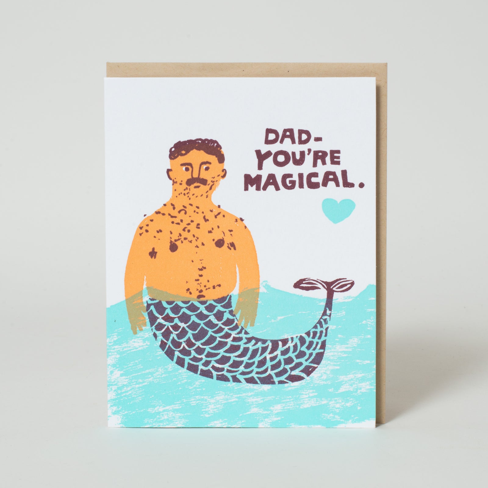 merman magical dad father's day letterpress greeting card