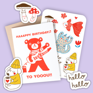 Card & Sticker Sheet Set - Bear Birthday