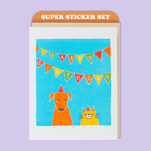Card & Sticker Sheet Set - Cat & Dog Bday