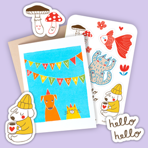 Card & Sticker Sheet Set - Cat & Dog Bday