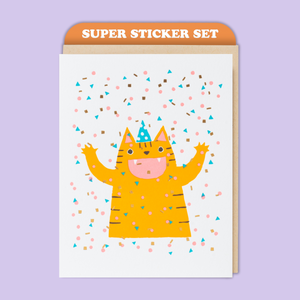 Card & Sticker Sheet Set - Cat Confetti Bday