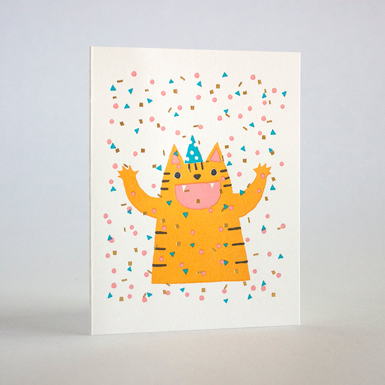 Confetti Cat Birthday card by Fugu Fugu Press