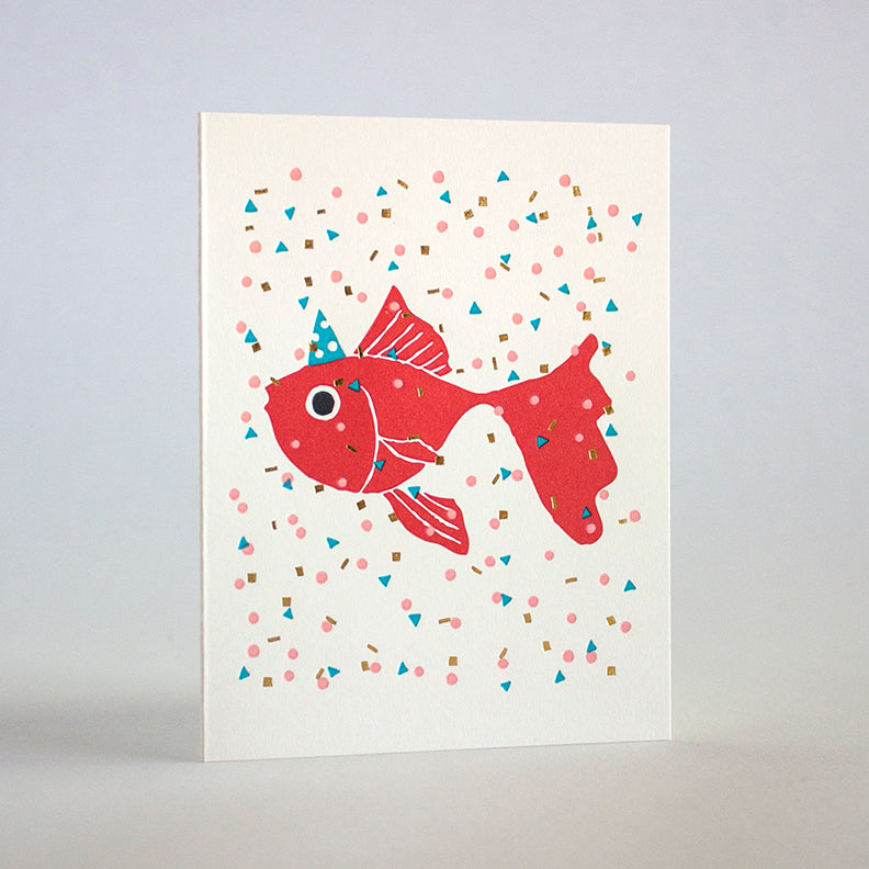 Confetti Goldfish Birthday card by Fugu Fugu Press