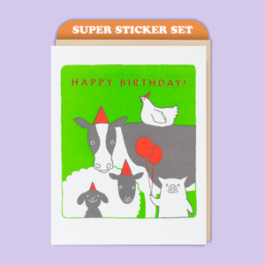 Card & Sticker Sheet Set - Farm Animals Bday