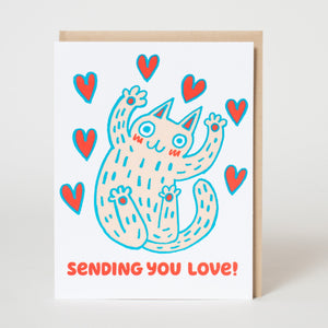 sending you love kitty letterpress greeting card