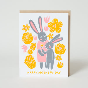 Mother's Day Bunnies Letterpress Greeting Card
